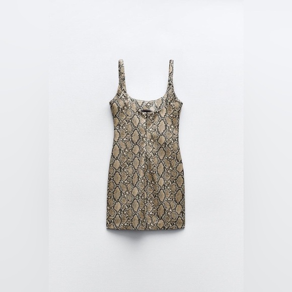 NWT ZARA FAUX LEATHER SNAKESKIN PRINT DRESS SIZE SMALL - Picture 2 of 4